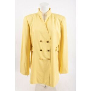 Worth Womens 100 % Silk Jacket Double Breasted Blazer Gold Buttons Sz L Yellow